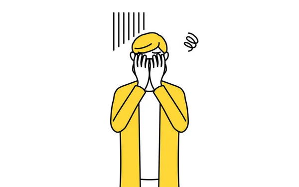 Casually Dressed Young Man Covering His Face Depression Vector Illustration — Stok Vektör