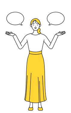 Sıradan giyimli, silip süpürme ve karşılaştırma yapan genç bir kadın, Vector Illustration.