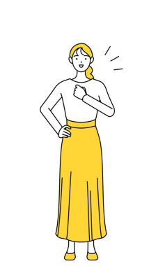 Sıradan giyimli genç bir kadın göğsüne vuruyor, Vector Illustration.