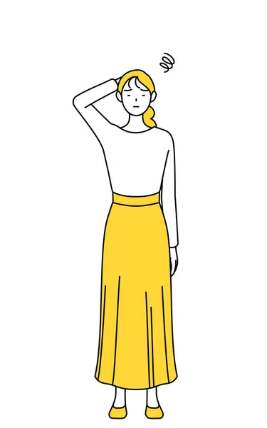 stock vector A casually dressed young woman scratching her head in distress, Vector Illustration