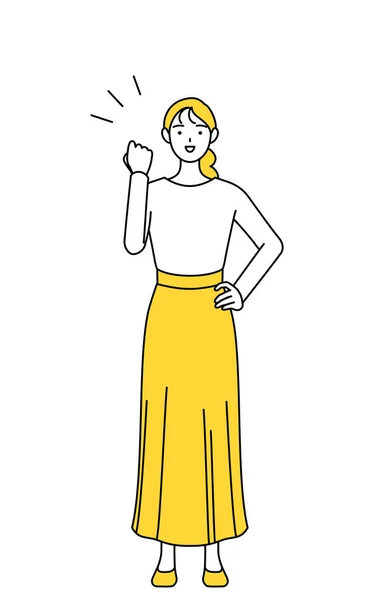 Eine Lässig Gekleidete Junge Frau Posiert Mit Mumm Vector Illustration — Stockvektor