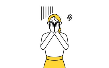 Depresyona girmiş, sıradan giyinmiş genç bir kadın, Vector Illustration.