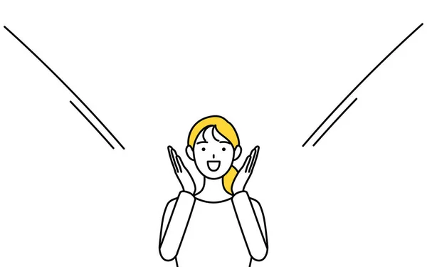 Lättklädd Ung Kvinna Ropar Med Handen Över Munnen Vektor Illustration — Stock vektor