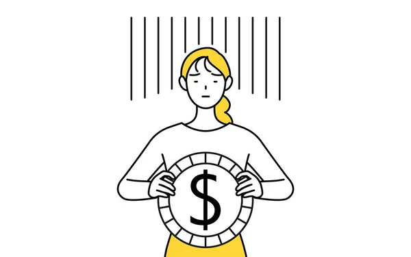 Небрежная Молодая Женщина Изображение Потери Валюты Обесценивания Доллара Векторная Иллюстрация — стоковый вектор