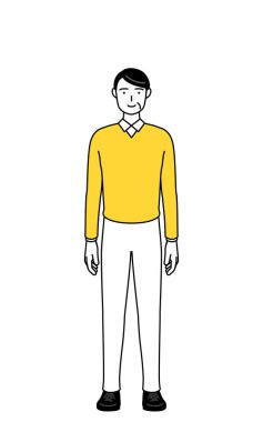 Emekli yaşlılar, orta yaşlı bir adam, ayakta.