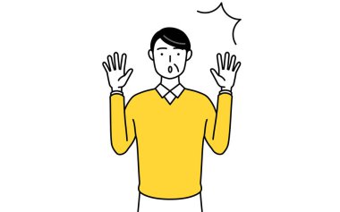 Emekli son sınıflar, orta yaşlı bir adam, şaşkınlıkla elini kaldırıyor, Vector Illustration