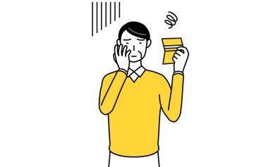 Emekli yaşlılar, orta yaşlı bir adam, banka defterine bakıyor ve depresyonda, Vector Illustration