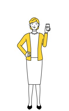 Emekli yaşlılar, orta yaşlı kadınlar, iş yerinde akıllı telefon kullanıyorlar..