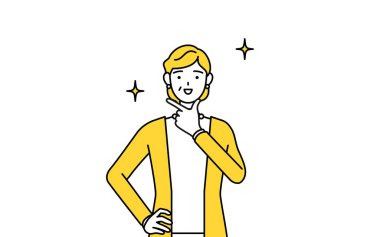 Emekli son sınıf öğrencisi, orta yaşlı bir kadın, kendine güvenen bir poz, Vector Illustration