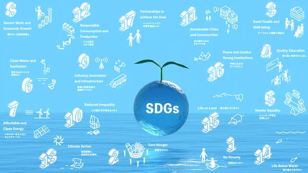 stock image Environmental protection image of the SDGs, Sustainable Development Goal Icon 17 with ocean and green background, Ecological image