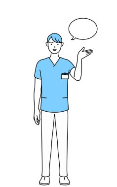 Erkek hemşire, fizyoterapist, mesleki terapist, konuşma terapisti, üniformalı hemşire asistanı, yön tarif eden, silinmiş, Vector Illustration