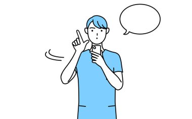 Erkek hemşire, fizyoterapist, mesleki terapist, konuşma terapisti, üniformalı hemşire asistanı akıllı telefon, Vector Illustration.