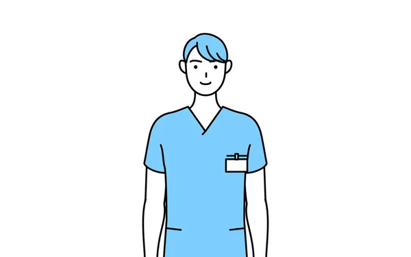 Manlig Sjuksköterska Sjukgymnast Arbetsterapeut Logoped Sjuksköterska Uniform Med Framåtriktat Leende — Stock vektor