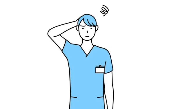 Manlig Sjuksköterska Sjukgymnast Arbetsterapeut Logoped Sjuksköterska Uniform Kliar Huvudet Nöd — Stock vektor