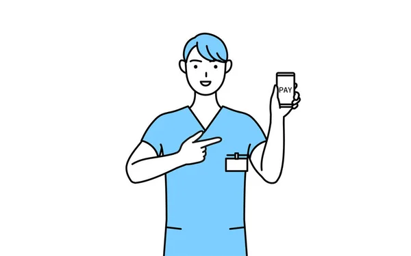 간호사 치료사 치료사 치료사 Uniform 호조는 스마트폰에 온라인 결제를 — 스톡 벡터