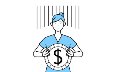 Kadın hemşire, fizyoterapist, mesleki terapist, konuşma terapisti, üniformalı hemşire yardımcısı değişim kaybı veya dolar kaybı görüntüsü, Vektör İllüstrasyonu.