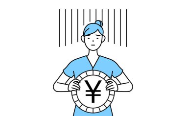 Kadın hemşire, fizyoterapist, mesleki terapist, konuşma terapisti, üniformalı hemşire yardımcısı. Değişim kaybı ya da yen kaybı görüntüsü, Vektör İllüstrasyonu.