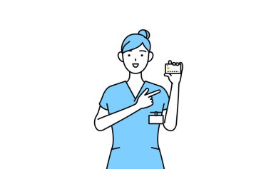 Kadın hemşire, fizyoterapist, mesleki terapist, konuşma terapisti, üniformalı hemşire asistanı kredi kartı ödemesi, Vector Illustration