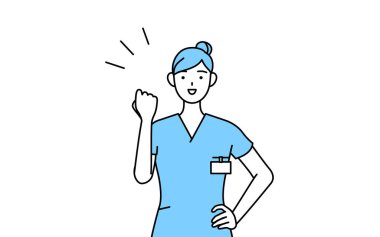 Kadın hemşire, fizyoterapist, mesleki terapist, konuşma terapisti, üniformalı hemşire asistanı cesaretle poz veriyor, Vector Illustration.