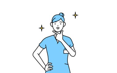 Kadın hemşire, fizyoterapist, mesleki terapist, konuşma terapisti, üniformalı hemşire kendine güvenen poziyonu, Vector Illustration.