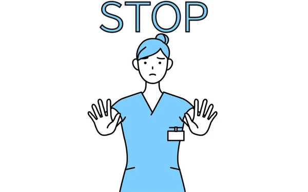 Vrouwelijke Verpleegster Fysiotherapeut Ergotherapeut Logopedist Verpleegkundige Uniform Met Haar Handen — Stockvector