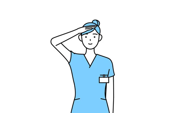 女性看護師 理学療法士 職業療法士 音声療法士 制服の看護助手敬礼を作る ベクトルイラスト — ストックベクタ