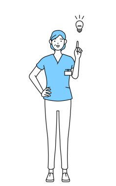 Orta yaşlı, kıdemli kadın hemşire, fizyoterapist, mesleki terapist, konuşma terapisti, üniformalı hemşire asistanı.