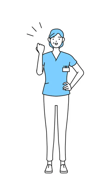 Krankenschwester Mittleren Alters Physiotherapeutin Ergotherapeutin Logopädin Pflegehelferin Uniform Posiert Mit — Stockvektor
