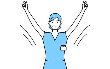 Orta yaşlı, kıdemli kadın hemşire, fizyoterapist, mesleki terapist, konuşma terapisti, radyo jimnastiği yapan hemşire yardımcısı, kaza önleme hazırlığı, Vector Illustration