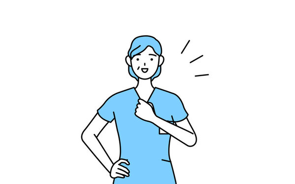 Middle aged, Senior Female nurse, physical therapist, occupational therapist, speech therapist, nursing assistant in Uniform tapping her chest, Vector Illustration