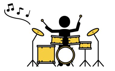 Müzik, Vector Illustration adlı bir gruptaki bateristin basit bir resmi.