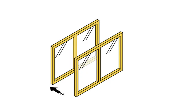 Ilustrasi Jendela Panel Ganda Dari Ukuran Pengurangan Kebisingan Yang Dapat - Stok Vektor