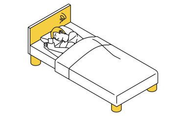 Kiralama özelliklerindeki gürültü sorunları: Ortam gürültüsü yüzünden geceleri uyuyamayan kişiler, Vektör İllüstrasyonu