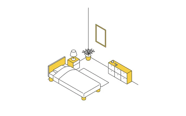 Trouver Une Chambre Louer Chambre Coucher Simple Isométrique Avec Lit — Image vectorielle