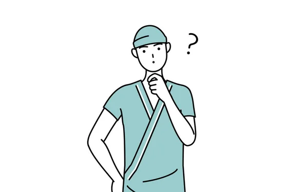 Mężczyzna Przyjął Pacjenta Szpitalnej Sukni Kiwając Głową Wątpliwość Vector Illustration — Wektor stockowy