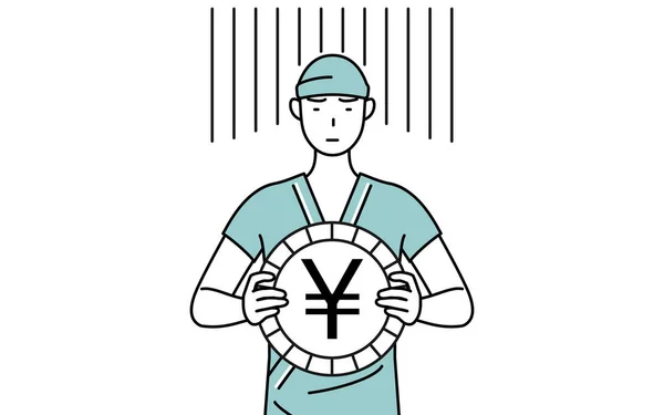 Manlig Intagen Patient Sjukhusrock Bild Utbyte Förlust Eller Yen Avskrivning — Stock vektor