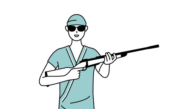 Mężczyzna Przyjęty Pacjenta Szpitalnej Sukni Okularami Przeciwsłonecznymi Trzymając Karabin Vector — Wektor stockowy