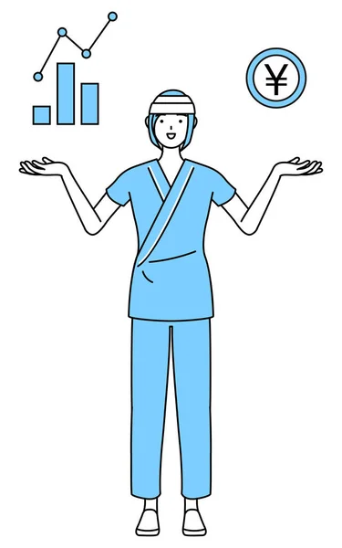Femme Hospitalisée Portant Une Robe Hôpital Bandage Sur Tête Guidant — Image vectorielle
