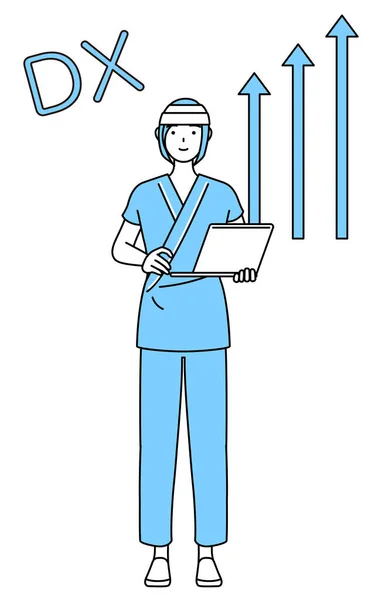 Image Femme Hospitalisée Portant Une Robe Hôpital Bandage Sur Tête — Image vectorielle