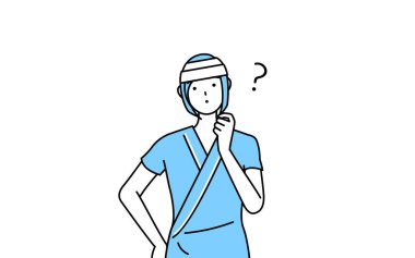 Hastane önlüğü ve bandajlı kadın hasta başını sallıyor, Vector Illustration