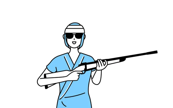Mujer Hospitalizada Usando Bata Hospital Vendaje Cabeza Con Gafas Sol — Vector de stock