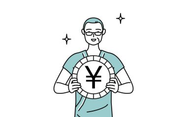 Orta yaşlı ve yaşlı erkek hasta hastane önlüğü giymiş. Değişim kazancı ve yen takdirinin bir görüntüsü. Vektör İllüzyonu.