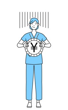 Orta yaşlı ve yaşlı kadın hastane önlüklü hasta değişim kaybı ya da yen kaybı görüntüsü, Vektör İllüstrasyonu