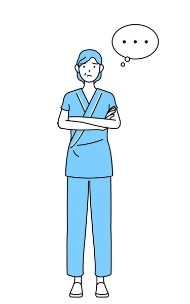 横断腕を持つ病院のガウンを着て入院中の中年と高齢女性 深く考え ベクトルイラスト — ストックベクタ