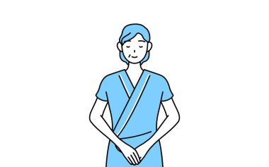 Orta yaşlı ve son sınıf öğrencisi hastane önlüklü hasta elleri bağlı, Vector Illustration