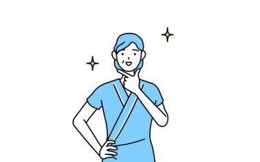 Orta yaşlı ve yaşlı kadın hastane önlüklü hastayı güvenli bir pozda kabul etti, Vector Illustration