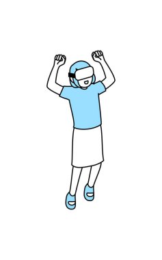 Görüntü DX, gülümseyen ve oynaşan kız VR gözlüklü, Vektör İllüzyonu