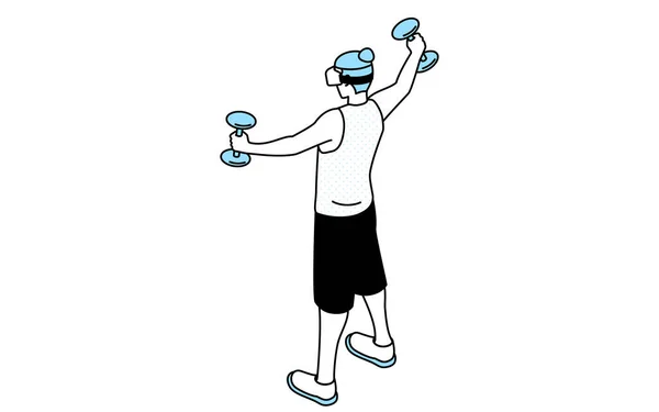 Fitness Mężczyzna Okularach Podczas Treningu Hantlami Vector Illustration — Wektor stockowy