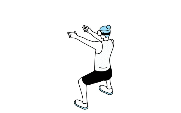 Vrフィットネス Vrゴーグルを身に着けている男 トレーニング 不法占拠 ベクトルイラスト — ストックベクタ