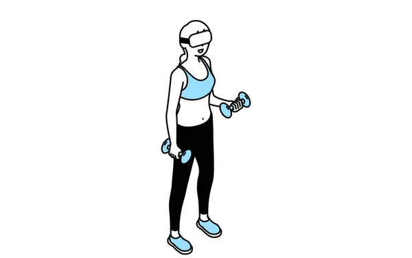 Fitness Kobieta Okularach Podczas Treningu Hantlami Vector Illustration — Wektor stockowy